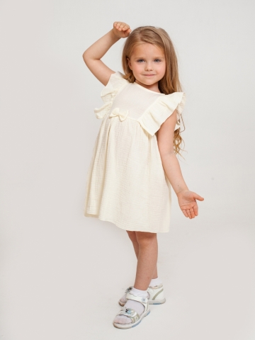 Купить 322-СЛ. Платье из муслина детское, хлопок 100% сливочный, р. 74,80,86,92 в Новошахтинске
