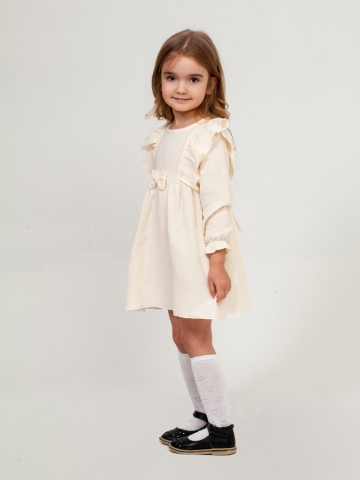 Купить 321-СЛ. Платье из муслина детское, хлопок 100% сливочный, р. 74,80,86,92 в Новошахтинске