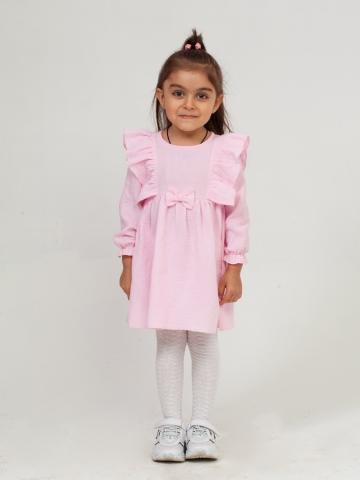 Купить 321-Р. Платье из муслина детское, хлопок 100% розовый, р. 98,104,110,116 в Новошахтинске